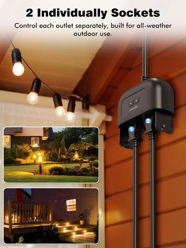 Alt view image 2 of 7 - Outdoor Smart Plug Waterproof IP44, Smart Outlet Plug with 2 Independently Controlled Outlets, Compatible with Alexa and Google Assistant, Voice & Remote Control, Timer&Schedule, 2.4GHz Only