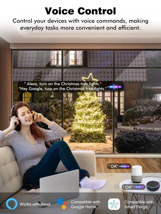 Alt view image 6 of 7 - Outdoor Smart Plug Waterproof IP44, Smart Outlet Plug with 2 Independently Controlled Outlets, Compatible with Alexa and Google Assistant, Voice & Remote Control, Timer&Schedule, 2.4GHz Only