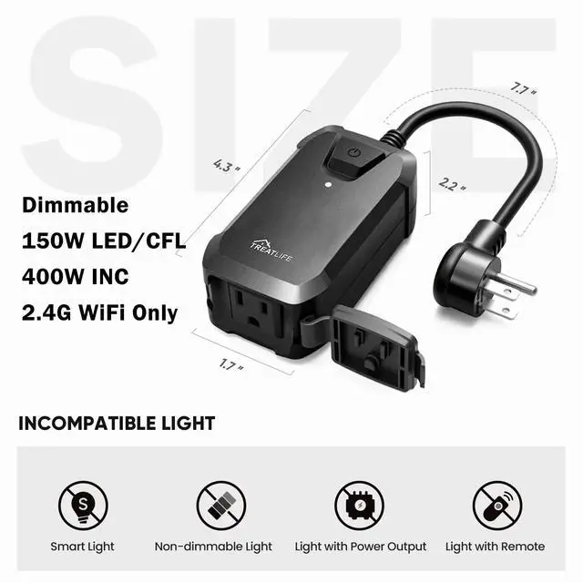 Alt view image 2 of 7 - Smart Dimmer Plug Outdoor Smart Plug Works with Alexa and Google Home, Light Dimmer APP Remote Control, Max Power 400W, IP44 for Dimmable Outdoor String Lights, Floor Lamp, Table Lamp