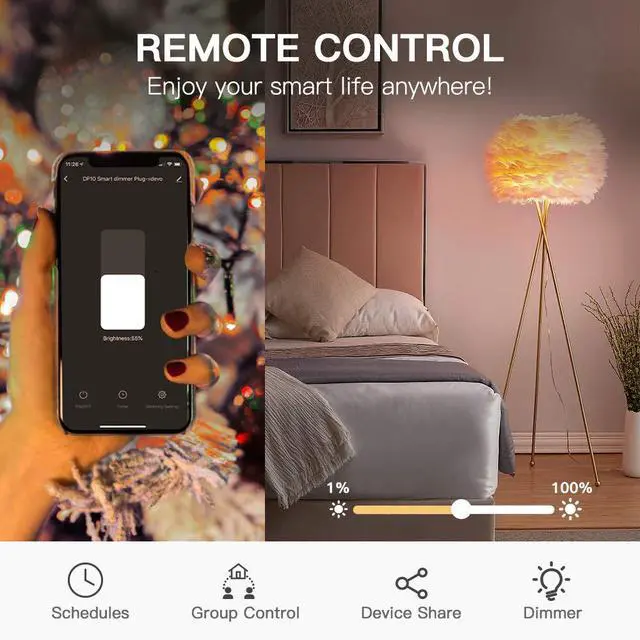 Alt view image 5 of 7 - Smart Dimmer Plug Outdoor Smart Plug Works with Alexa and Google Home, Light Dimmer APP Remote Control, Max Power 400W, IP44 for Dimmable Outdoor String Lights, Floor Lamp, Table Lamp