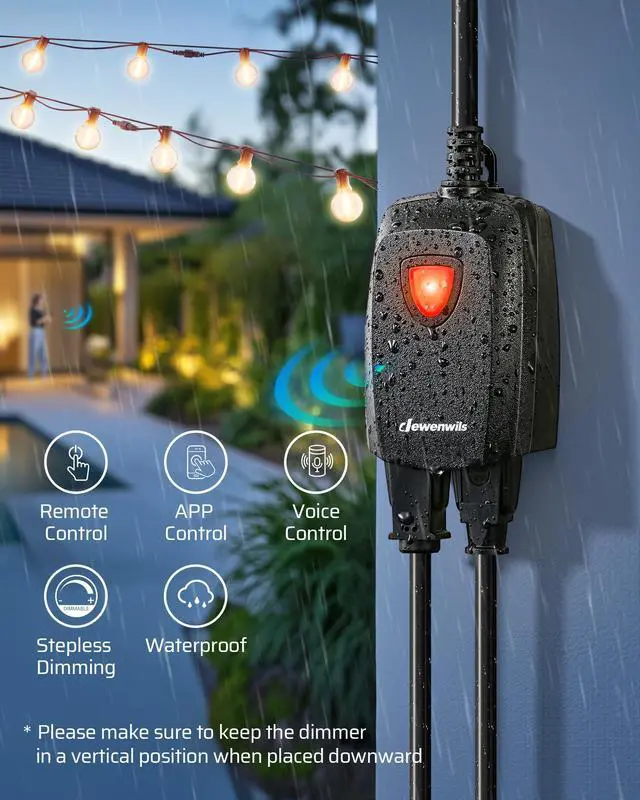 Alt view image 2 of 7 - Outdoor Dimmer for String Lights, Smart Dimmer Plug with Remote, Compatible with Alexa & Google Home, Waterproof, 100FT Range, Remote Dimming for Dimmable LED/Tungsten Bulbs