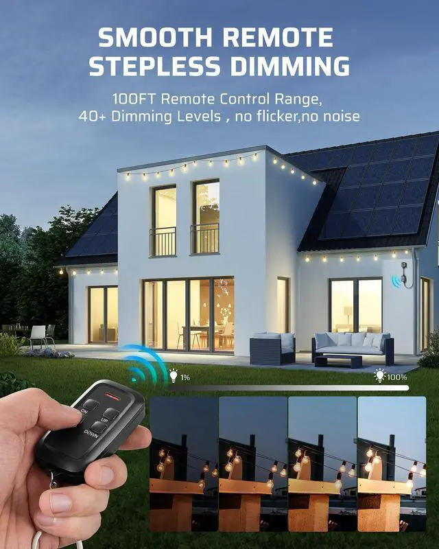 Alt view image 3 of 7 - Outdoor Dimmer for String Lights, Smart Dimmer Plug with Remote, Compatible with Alexa & Google Home, Waterproof, 100FT Range, Remote Dimming for Dimmable LED/Tungsten Bulbs