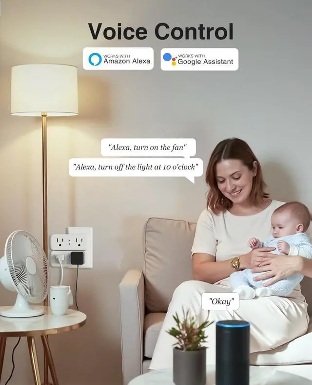 Alt view image 4 of 7 - Dual Smart Plug 15A, Plugs Work with Alexa and Google Home, 2-in-1 Compact Smart Outlet Timer with APP Remote Control, 2.4GHz Wi-Fi Only, No Hub Required, FCC Listed, 2 Pack