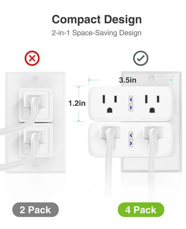 Alt view image 7 of 7 - Dual Smart Plug 15A, Plugs Work with Alexa and Google Home, 2-in-1 Compact Smart Outlet Timer with APP Remote Control, 2.4GHz Wi-Fi Only, No Hub Required, FCC Listed, 2 Pack