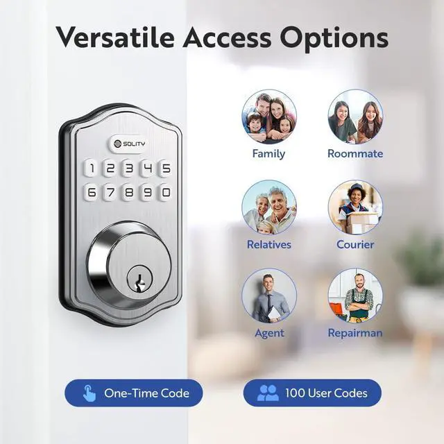 Alt view image 4 of 7 - Smart Digital Electronic Deadbolt Door Lock, Keyless Entry, Auto Lock, 100 Custom Codes, Easy Installation, Keypad for Front & Back Door, Residential & Commercial, AT1 (Satin Nickel)