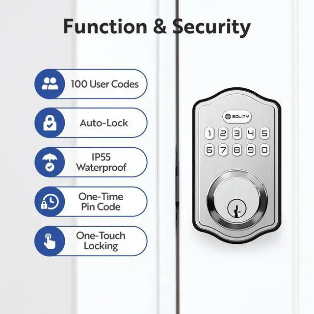 Alt view image 6 of 7 - Smart Digital Electronic Deadbolt Door Lock, Keyless Entry, Auto Lock, 100 Custom Codes, Easy Installation, Keypad for Front & Back Door, Residential & Commercial, AT1 (Satin Nickel)