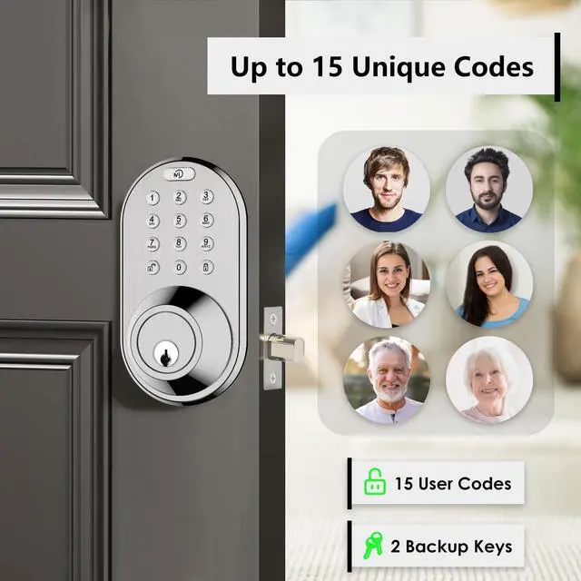 Alt view image 2 of 6 - Keyless Entry Keypad Door Lock - Upgraded Smart Electronic Digital Code Deadbolt for Front Doors with Keys, One-Touch Locking, Easy Installation (Satin Nickel)