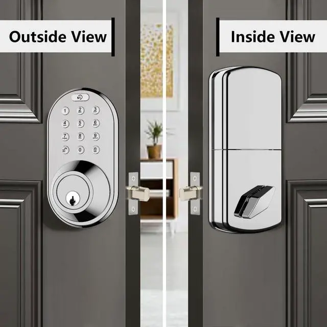 Alt view image 6 of 6 - Keyless Entry Keypad Door Lock - Upgraded Smart Electronic Digital Code Deadbolt for Front Doors with Keys, One-Touch Locking, Easy Installation (Satin Nickel)