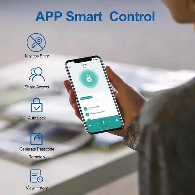 Alt view image 3 of 6 - Fingerprint Door Lock, 5 in 1 Smart Door Knob with Smart APP/Fingerprint/IC Cards/Password/Backup Keys, Finger Print Door Knob with Keypad for Bedroom, Office, Apartment, Black, 1 Pack