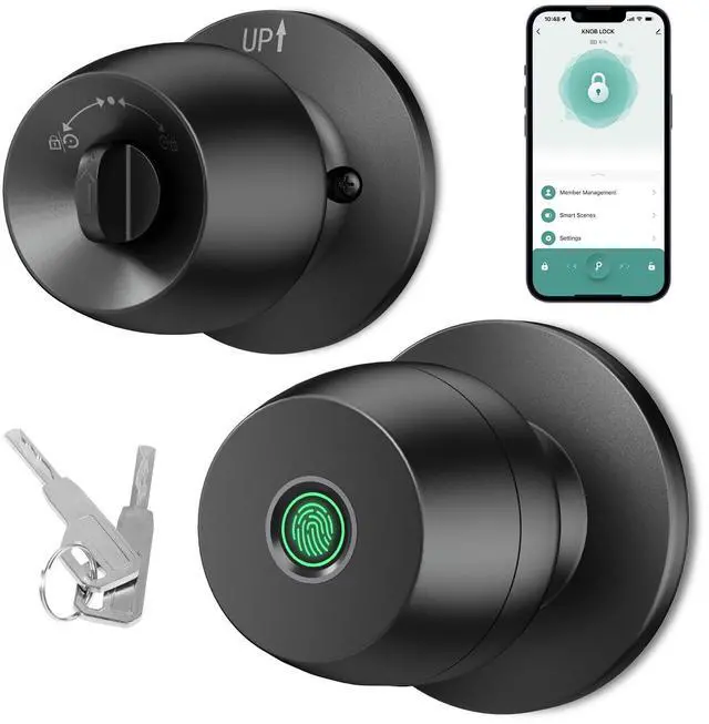 Main image of Fingerprint Door knob, Smart Door knob, Intelligent biometric Fingerprint Door Lock, keyless Entry, controllable via app, Suitable for bedrooms, Storage Rooms, Apartments, Offices, Hotels (Black)