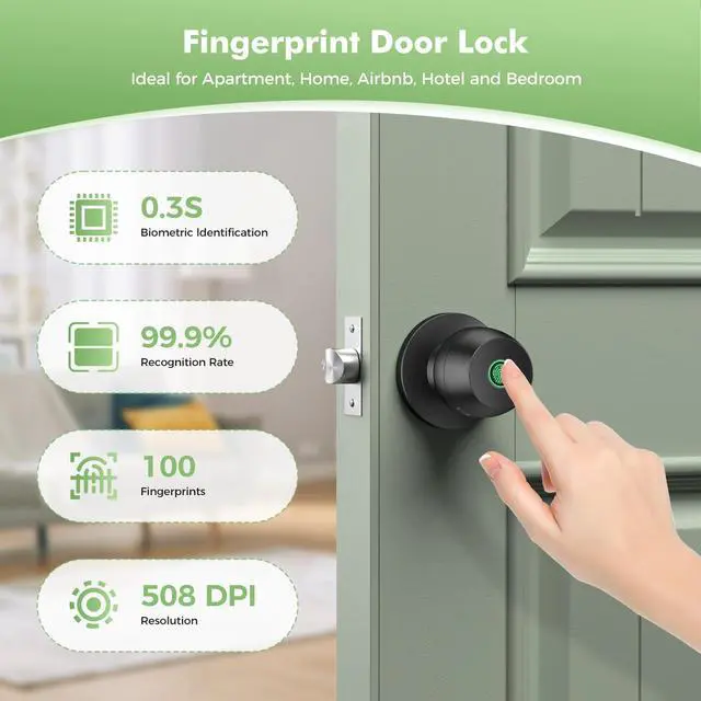 Alt view image 2 of 7 - Fingerprint Door knob, Smart Door knob, Intelligent biometric Fingerprint Door Lock, keyless Entry, controllable via app, Suitable for bedrooms, Storage Rooms, Apartments, Offices, Hotels (Black)