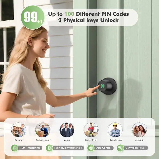 Alt view image 3 of 7 - Fingerprint Door knob, Smart Door knob, Intelligent biometric Fingerprint Door Lock, keyless Entry, controllable via app, Suitable for bedrooms, Storage Rooms, Apartments, Offices, Hotels (Black)