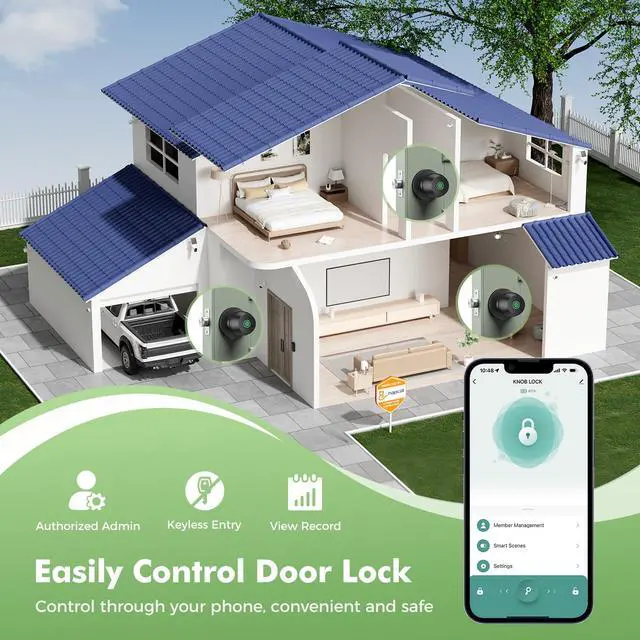 Alt view image 6 of 7 - Fingerprint Door knob, Smart Door knob, Intelligent biometric Fingerprint Door Lock, keyless Entry, controllable via app, Suitable for bedrooms, Storage Rooms, Apartments, Offices, Hotels (Black)