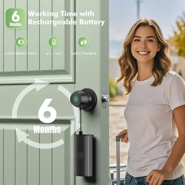 Alt view image 7 of 7 - Fingerprint Door knob, Smart Door knob, Intelligent biometric Fingerprint Door Lock, keyless Entry, controllable via app, Suitable for bedrooms, Storage Rooms, Apartments, Offices, Hotels (Black)