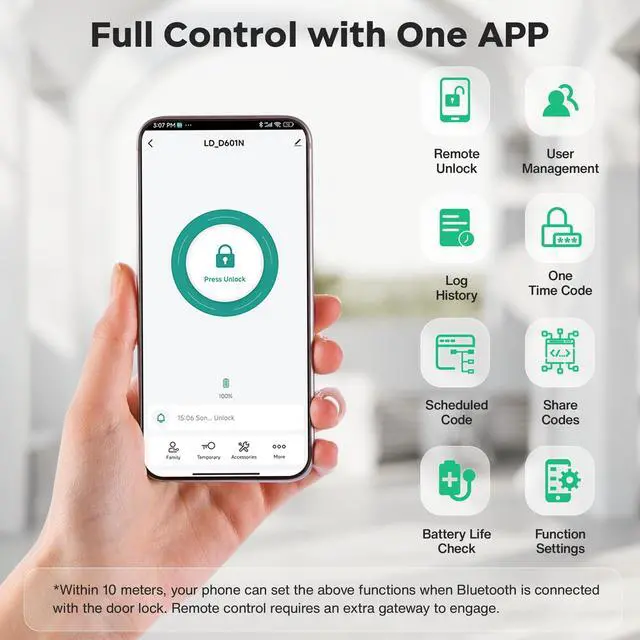 Alt view image 5 of 7 - Keyless Entry Door Lock, Smart Auto Locks for Front Door & Key Fobs & Remote Control, Keypad Deadbolt Digital, Fingerprint Door Lock with Code, Cerraduras Inteligentes, IP68, Satin Nickel