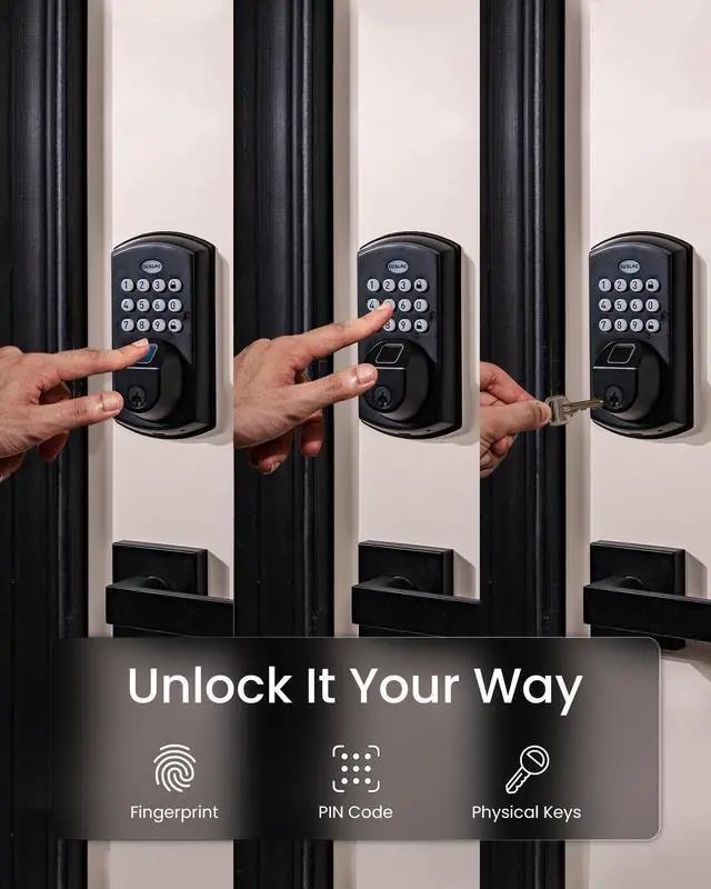 Alt view image 2 of 7 - A100F Keypad Fingerprint Door Lock, Keyless Entry Door Lock, Smart Lock Deadbolt for Front Door, Easy Installation, Emergency Power Port,12 Months Battery, IP54 Waterproof, 5 Keys