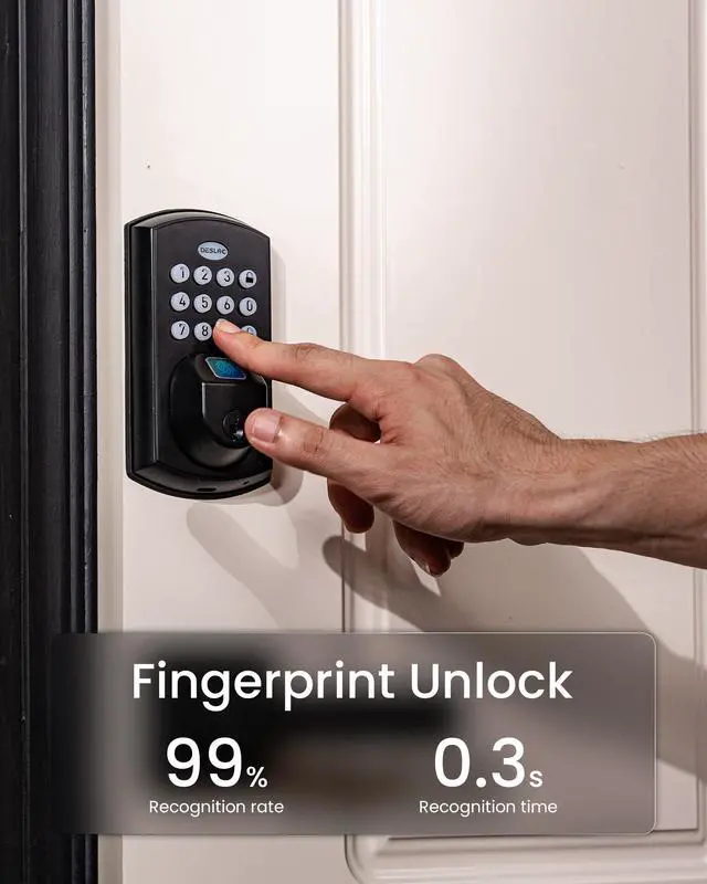 Alt view image 4 of 7 - A100F Keypad Fingerprint Door Lock, Keyless Entry Door Lock, Smart Lock Deadbolt for Front Door, Easy Installation, Emergency Power Port,12 Months Battery, IP54 Waterproof, 5 Keys