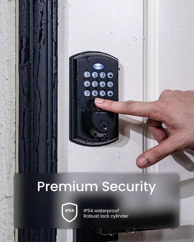 Alt view image 5 of 7 - A100F Keypad Fingerprint Door Lock, Keyless Entry Door Lock, Smart Lock Deadbolt for Front Door, Easy Installation, Emergency Power Port,12 Months Battery, IP54 Waterproof, 5 Keys