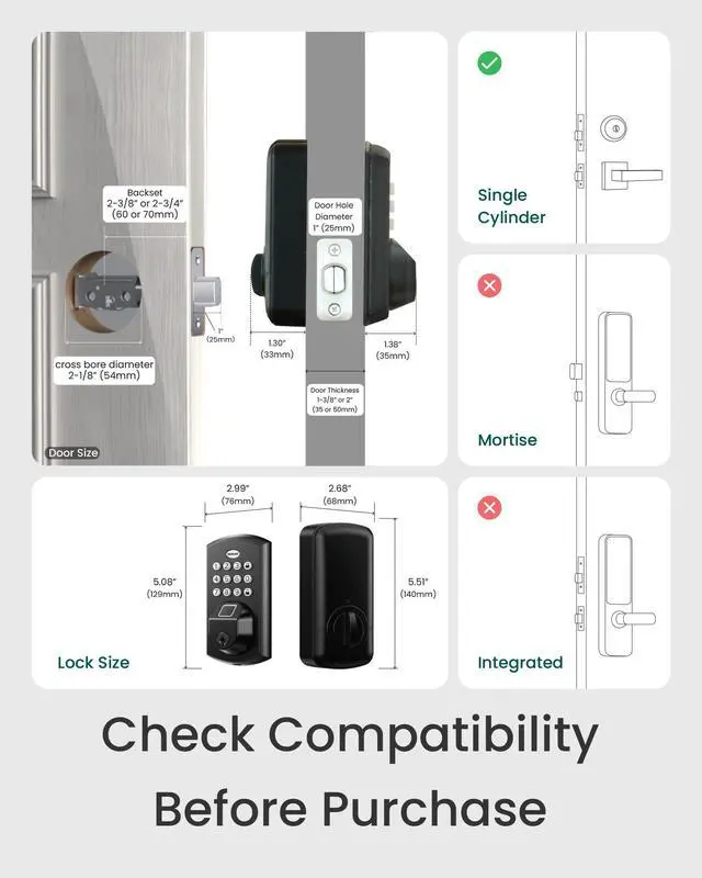 Alt view image 7 of 7 - A100F Keypad Fingerprint Door Lock, Keyless Entry Door Lock, Smart Lock Deadbolt for Front Door, Easy Installation, Emergency Power Port,12 Months Battery, IP54 Waterproof, 5 Keys