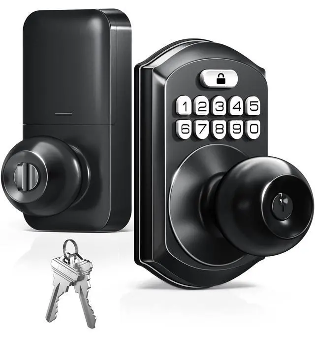 Main image of TE003 Keyless Entry Keypad Door Lock with Handle, Electronic Digital Smart Locks for Front Door, Smart Door Knob with Code for Bedroom, Auto Lock, Passage Mode, Easy to Install, Matte Black