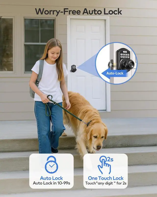 Alt view image 4 of 7 - TE003 Keyless Entry Keypad Door Lock with Handle, Electronic Digital Smart Locks for Front Door, Smart Door Knob with Code for Bedroom, Auto Lock, Passage Mode, Easy to Install, Matte Black