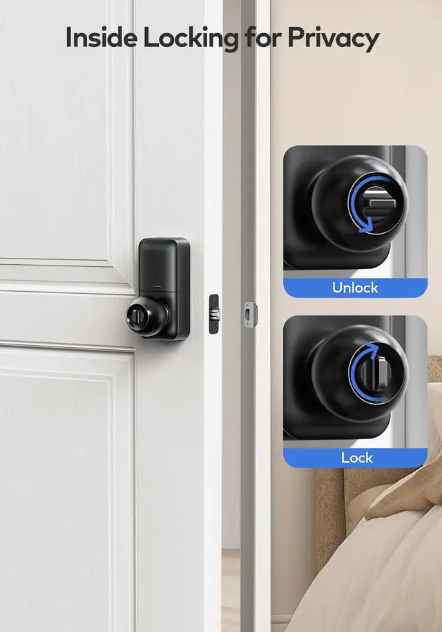 Alt view image 7 of 7 - TE003 Keyless Entry Keypad Door Lock with Handle, Electronic Digital Smart Locks for Front Door, Smart Door Knob with Code for Bedroom, Auto Lock, Passage Mode, Easy to Install, Matte Black