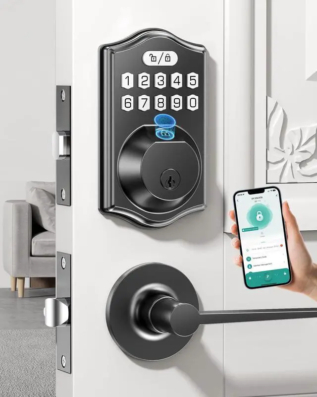 Main image of Keyless Entry Door Lock: 100 Fingerprint Capacity, 5-in-1 Smart Deadbolt with Keypad & App12-Month Battery, Low Alert, Easy Install for Front Door