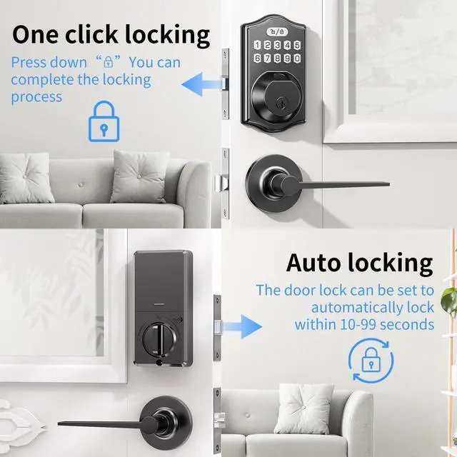 Alt view image 5 of 6 - Keyless Entry Door Lock: 100 Fingerprint Capacity, 5-in-1 Smart Deadbolt with Keypad & App12-Month Battery, Low Alert, Easy Install for Front Door