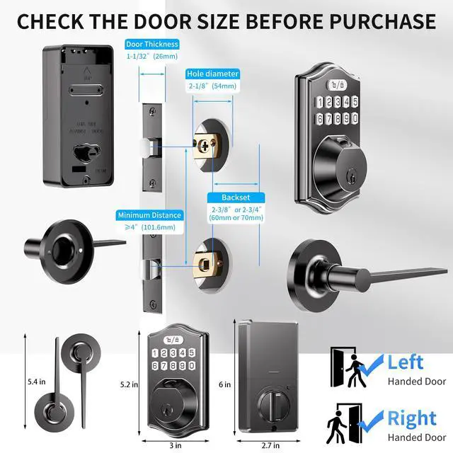 Alt view image 6 of 6 - Keyless Entry Door Lock: 100 Fingerprint Capacity, 5-in-1 Smart Deadbolt with Keypad & App12-Month Battery, Low Alert, Easy Install for Front Door