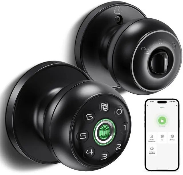 Main image of Fingerprint Door Lock for Bedrooms, Fingerprint Door Knob with Lock, Smart Door Lock, App Control, Back-up Keys, Thumbprint Door Knob for Bedrooms, Office, Apartment
