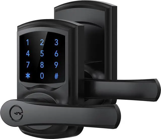 Main image of Keyless Entry Door Lock with Handle, Digital Keypad Door Knob, Smart Electronic Lock with Code, Touchscreen, Auto-Locking, Matte Black