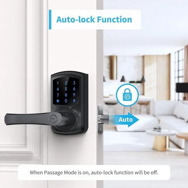 Alt view image 4 of 7 - Keyless Entry Door Lock with Handle, Digital Keypad Door Knob, Smart Electronic Lock with Code, Touchscreen, Auto-Locking, Matte Black