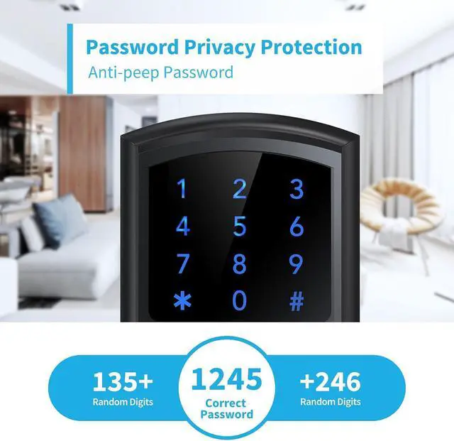 Alt view image 6 of 7 - Keyless Entry Door Lock with Handle, Digital Keypad Door Knob, Smart Electronic Lock with Code, Touchscreen, Auto-Locking, Matte Black