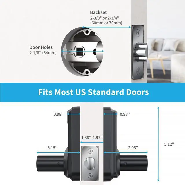 Alt view image 7 of 7 - Keyless Entry Door Lock with Handle, Digital Keypad Door Knob, Smart Electronic Lock with Code, Touchscreen, Auto-Locking, Matte Black