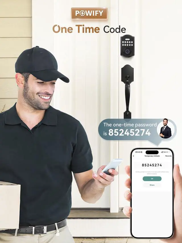 Alt view image 3 of 7 - Fingerprint Smart Front Door Lock Set, APP Control Keyless Entry Door Lock with Handle, Anti-Peeping Digital Electronic Keypad, Auto Lock, Easy Install, Black