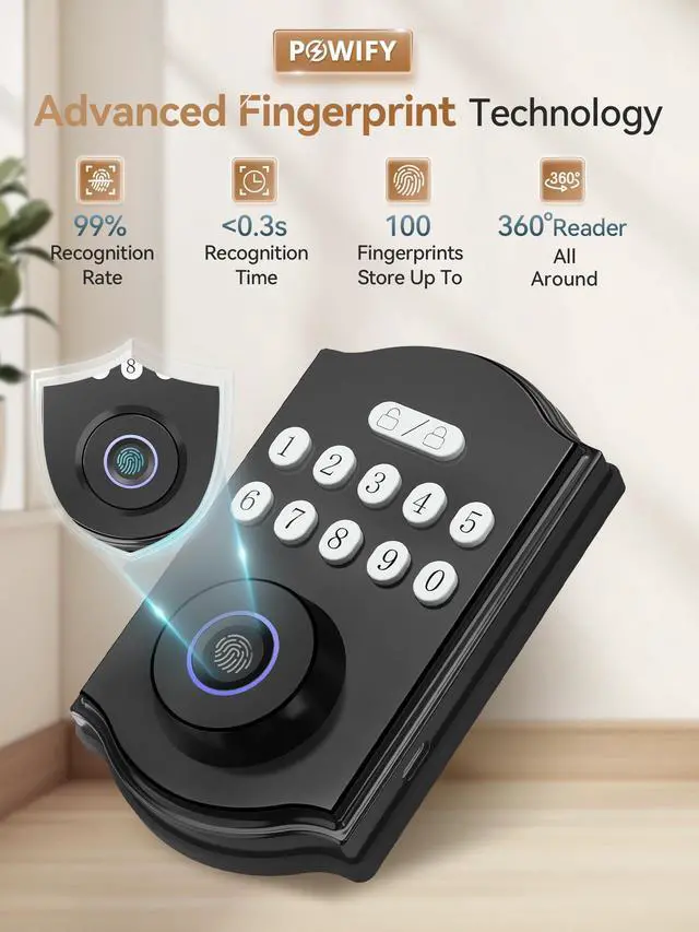 Alt view image 7 of 7 - Fingerprint Smart Front Door Lock Set, APP Control Keyless Entry Door Lock with Handle, Anti-Peeping Digital Electronic Keypad, Auto Lock, Easy Install, Black