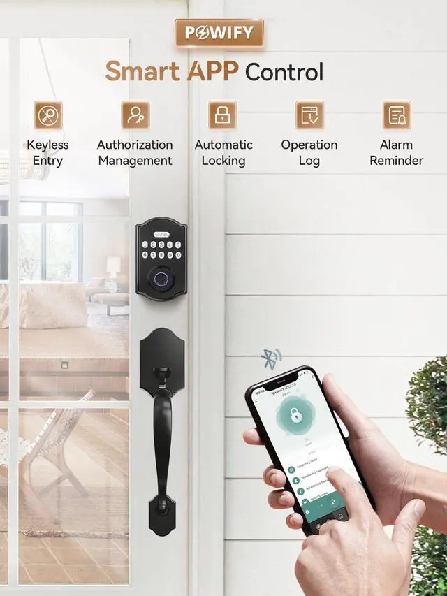 Alt view image 6 of 7 - Fingerprint Smart Front Door Lock Set, APP Control Keyless Entry Door Lock with Handle, Anti-Peeping Digital Electronic Keypad, Auto Lock, Easy Install, Black