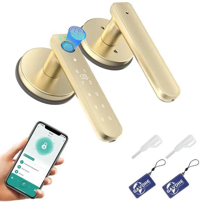 Main image of Fingerprint Door Lock Smart Fingerprint Door Knob with Keyless Entry Biometric Door Lock with Keypad App Control Easy Installation for Home Bedroom Office(Gold)