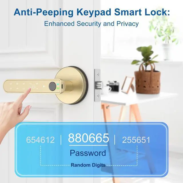 Alt view image 5 of 7 - Fingerprint Door Lock Smart Fingerprint Door Knob with Keyless Entry Biometric Door Lock with Keypad App Control Easy Installation for Home Bedroom Office(Gold)