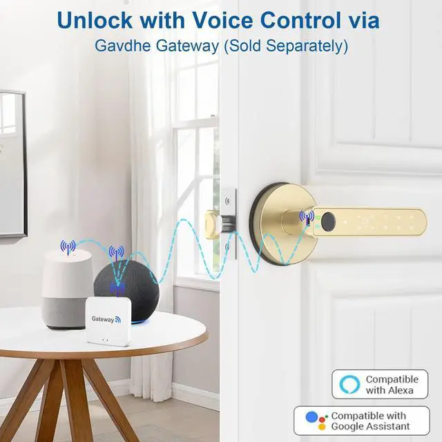 Alt view image 7 of 7 - Fingerprint Door Lock Smart Fingerprint Door Knob with Keyless Entry Biometric Door Lock with Keypad App Control Easy Installation for Home Bedroom Office(Gold)