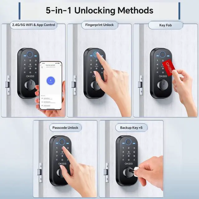 Alt view image 2 of 7 - Fingerprint Smart Lock, 6-in1 Keyless Entry Door Lock for Front Door, Smart Locks with App Control, Biometric Electronic Touchscreen Keypad Deadbolt, One-Touch Lock Auto Lock, Black