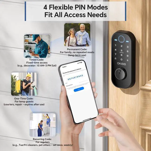 Alt view image 6 of 7 - Fingerprint Smart Lock, 6-in1 Keyless Entry Door Lock for Front Door, Smart Locks with App Control, Biometric Electronic Touchscreen Keypad Deadbolt, One-Touch Lock Auto Lock, Black