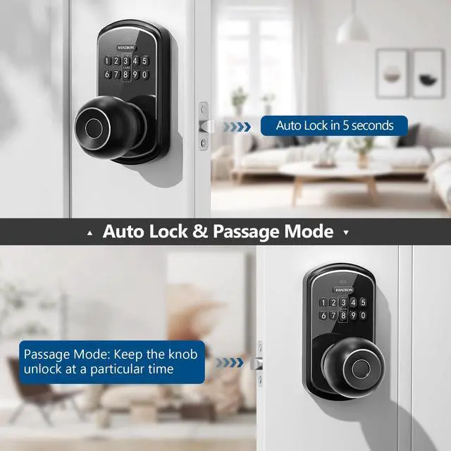 Alt view image 3 of 7 - Smart Door Knob Lock with Keypad,Keypad Door Knob with Handle for Bedroom,Fingerprint Door Locks with Code/App/Keycard/NO Drill/Digital Finger Print Lock for Indoor& Front Doors