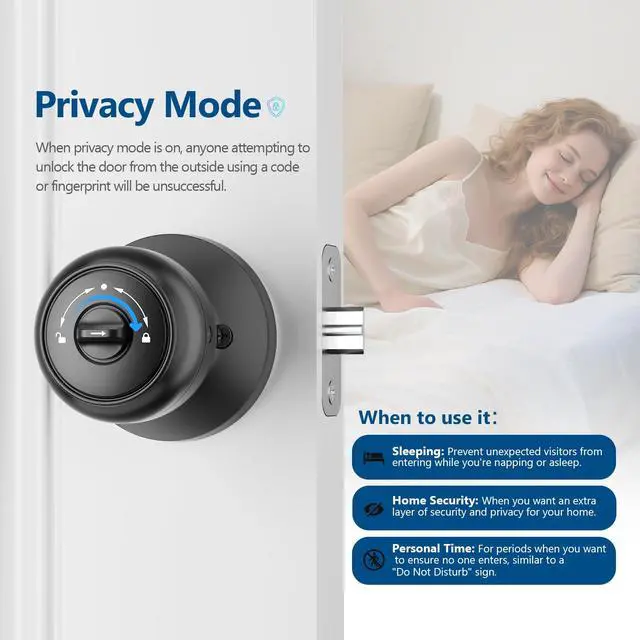 Alt view image 4 of 7 - Smart Door Knob Lock with Keypad,Keypad Door Knob with Handle for Bedroom,Fingerprint Door Locks with Code/App/Keycard/NO Drill/Digital Finger Print Lock for Indoor& Front Doors