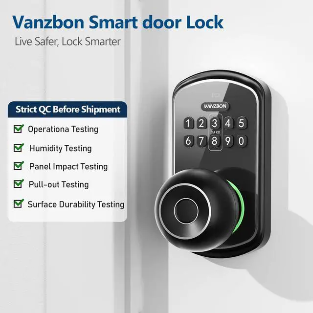 Alt view image 7 of 7 - Smart Door Knob Lock with Keypad,Keypad Door Knob with Handle for Bedroom,Fingerprint Door Locks with Code/App/Keycard/NO Drill/Digital Finger Print Lock for Indoor& Front Doors