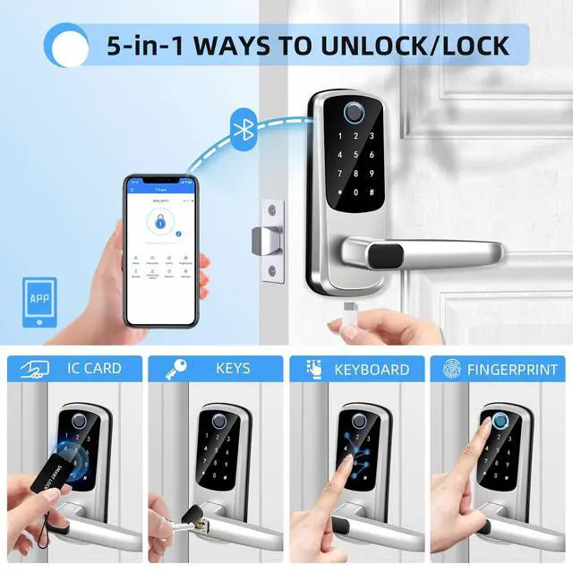 Alt view image 2 of 6 - Smart Door Lock with Handle,Keyless Entry & Remote Access,Fingerprint Keypad Exterior Lock,Smart Locks for Front Door,Home,Airbnb & Rental,Electronic Deadbolt Lock,One-Time Password with TT Lock