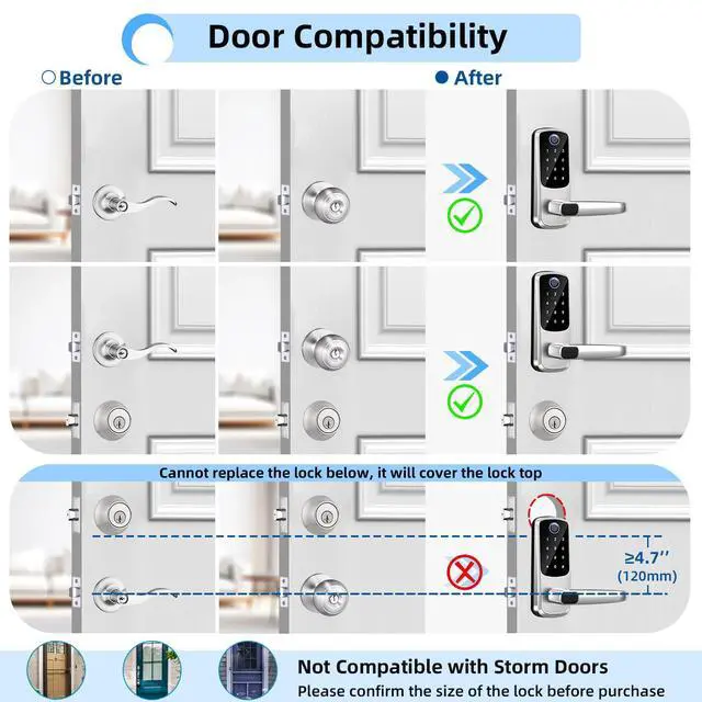 Alt view image 5 of 6 - Smart Door Lock with Handle,Keyless Entry & Remote Access,Fingerprint Keypad Exterior Lock,Smart Locks for Front Door,Home,Airbnb & Rental,Electronic Deadbolt Lock,One-Time Password with TT Lock