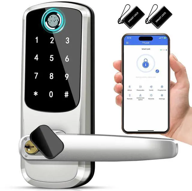 Main image of Smart Door Lock with Handle,Keyless Entry & Remote Access,Fingerprint Keypad Exterior Lock,Smart Locks for Front Door,Home,Airbnb & Rental,Electronic Deadbolt Lock,One-Time Password with TT Lock