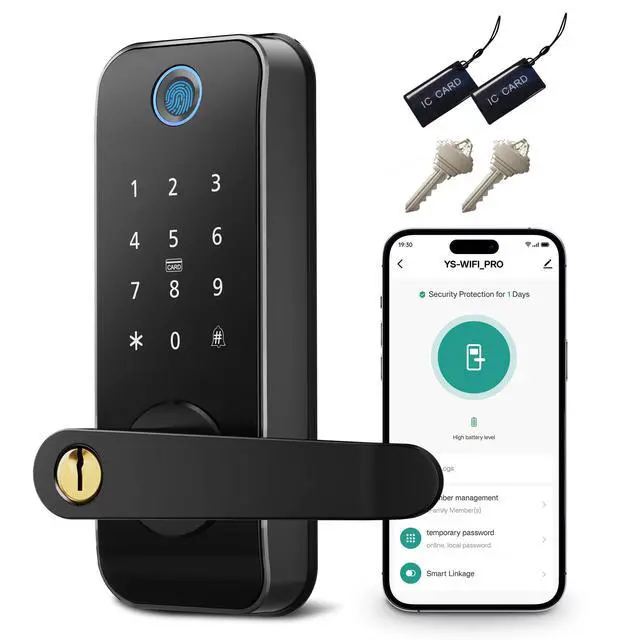 Main image of Keyless Entry Fingerprint Smart Door Lock with Handle,Digital Electronic Lock with Touchscreen Keypad,Electric Door Knob for Exterior Interior Entry/Bedroom Front Doors,Built-in WiFi