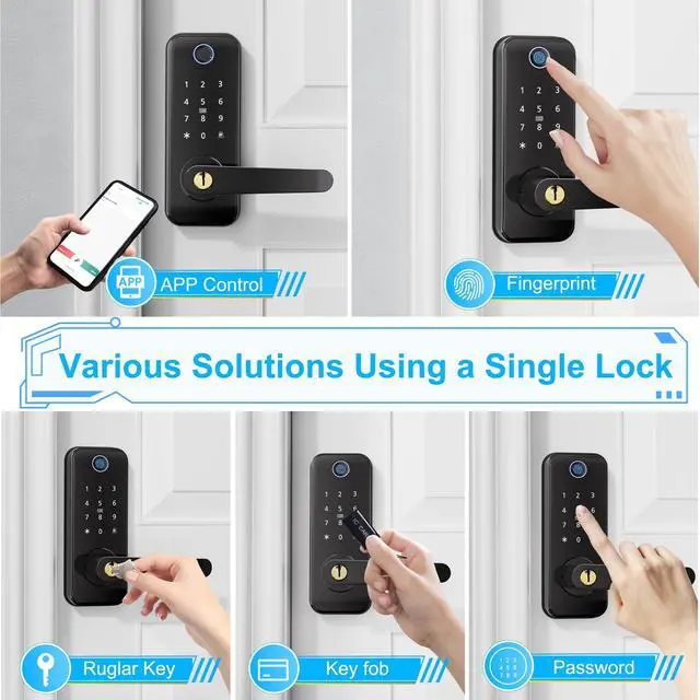 Alt view image 3 of 7 - Keyless Entry Fingerprint Smart Door Lock with Handle,Digital Electronic Lock with Touchscreen Keypad,Electric Door Knob for Exterior Interior Entry/Bedroom Front Doors,Built-in WiFi